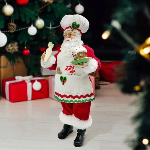 Miniatura 3 de Estatua de Santa Chef de Cocina de 11 Pulgadas con Casa de Jengibre, Figura de Santa de Resina Decoración Navideña Adorno Regalo de Navidad
