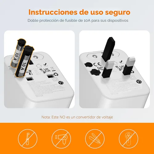 Miniatura 5 de TESSAN Adaptador de viaje universal de 28 W, adaptador de corriente internacional con 3 puertos de carga USB C 2 USB A, adaptador de enchufe mundial