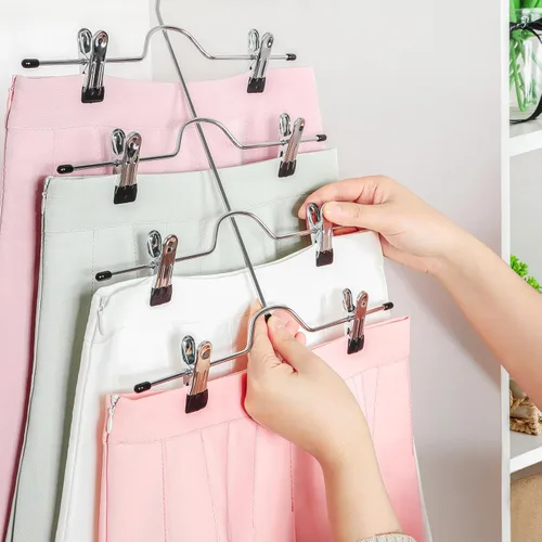 Miniatura 4 de TOPIA HANGER Perchas de falda de 4 niveles para mujer, ahorran espacio con clips ajustables, ahorran un 80% más de espacio, colgador de clip