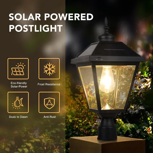 Miniatura 4 de Luz solar ST4334Q vintage de atardecer a amanecer para exteriores, lámpara LED brillante con energía solar para poste pilar, patio, puertas y camino