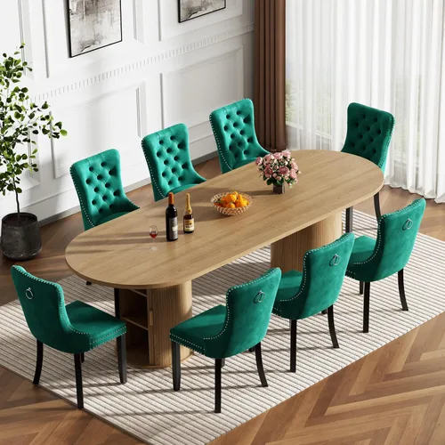 Miniatura 30 de Mesa de comedor redonda extensible con base de almacenamiento, mesa de comedor expandible natural de 63 a 94 pulgadas para 10 personas, mesa