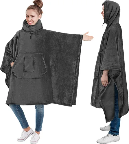 Miniatura 10 de PAVILIA - Poncho de manta portátil para mujer y hombre, sudadera con capucha y calentador de cuello de gran tamaño, suéter de forro polar suave