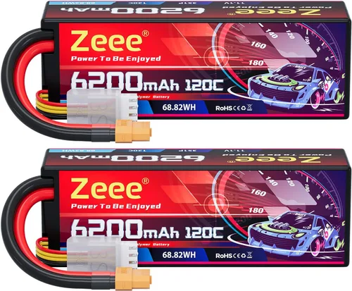 Zeee 3S Lipo Battery 6200mAh 11.1V 120C Estuche rígido Batería RC con conector XT60 para vehículos a escala 1/8 1/10 vehículos a escala RC, camiones