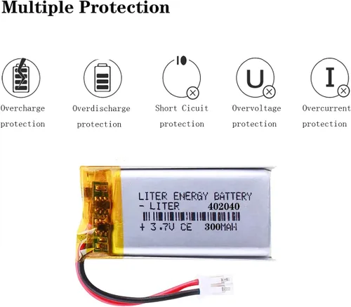 Miniatura 3 de Liter 3.7V 300mAh 402040 Lipo Batería recargable de iones de polímero de litio con conector JST 0.079 in