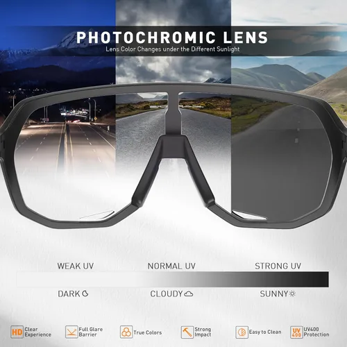 Miniatura 4 de KAPVOE Gafas de ciclismo fotocromáticas para hombres y mujeres, gafas de sol de bicicleta de montaña, gafas deportivas con protección UV Negro