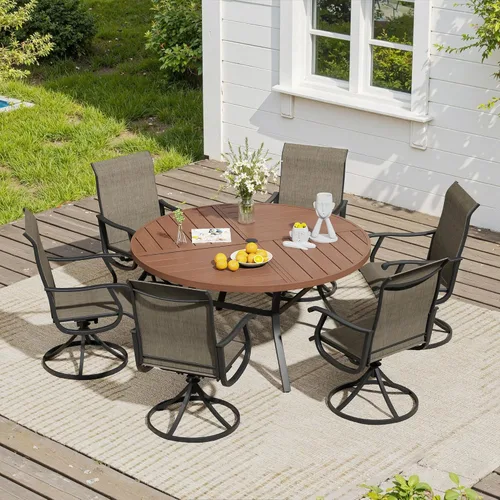 Miniatura 73 de VICLLAX Muebles pequeños de exterior de 3 piezas, 2 sillas giratorias de patio y mesa redonda pequeña para 2, sillas de carbón oscuro y negro