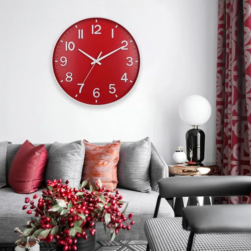 Miniatura 2 de HZDHCLH Relojes de Pared Rojos a Batería, 12 pulgadas Silenciosos Sin Tic Tac Modernos de Navidad Reloj de Pared para Sala de Estar Dormitorio