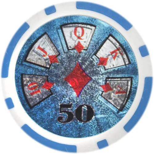 Brybelly Hi-Roller - Chip de póquer pesado compuesto de arcilla de 0.49 oz, paquete de 50 Azul ($50 Light Blue)