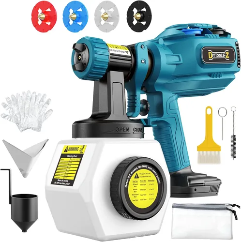 Miniatura 10 de DIYtoolifz - Pulverizador de pintura inalámbrico compatible con batería Milwaukee 18V, pistola de pintura eléctrica de 40.6 fl. oz con 4 boquillas