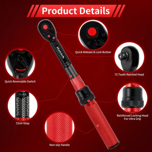 Miniatura 4 de Hairich Llave dinamométrica para bicicleta, transmisión de 1/4 pulgada 2.3-24.9 N.M/20-220IN.LB, juego de llave dinamométrica para bicicleta, 30