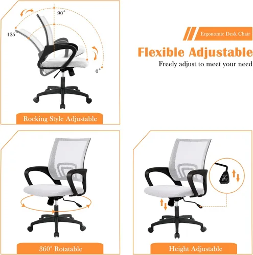 Miniatura 4 de Sillas de oficina, silla de escritorio, silla de computadora con soporte lumbar y reposabrazos, silla de trabajo ergonómica ajustable con respaldo