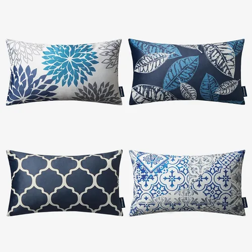 Miniatura 31 de Phantoscope New Living Series - Juego de 4 almohadas de terciopelo con diseño geométrico de hojas para otoño, funda de cojín decorativa
