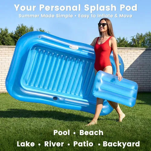 Miniatura 7 de Inflatable Tanning Pool Lounger Float with Sprinkler, 77" x 48" XL Tanning Pool for Adults with Pillow & Cup Holder, 6 in 1 Suntan Tub Sunbathing