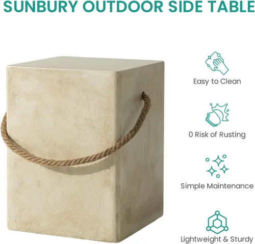 Miniatura 4 de SUNBURY Juego de 2 mesas auxiliares para exteriores, 2 piezas, mesa auxiliar de hormigón para patio, mesa decorativa pequeña de 18 pulgadas de alto