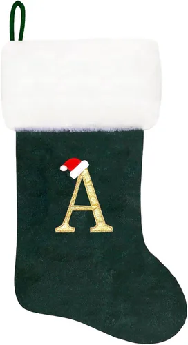 Miniatura 56 de Calcetines de Navidad bordados de 20 pulgadas con monograma, terciopelo negro con puño de felpa blanca supersuave, adornos clásicos para decoración