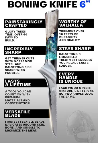 Miniatura 5 de Dalstrong Cuchillo para deshuesar – 6 pulgadas – Serie Valhalla – Acero 9CR18MOV HC – Cuchillo de regalo con mango de resina celestial y madera