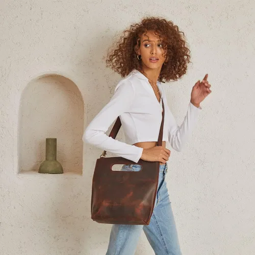 Miniatura 9 de S-ZONE Mochila vintage de cuero genuino para mujer con bolso de mano, Classic