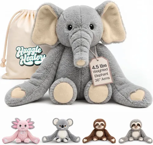 Huggle Healers Animales de peluche con peso para adultos, adolescentes y niños, brazos de felpa de 36 pulgadas de largo para abrazos, peluche de