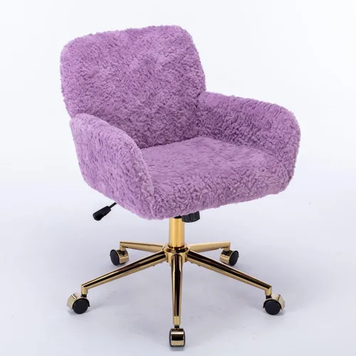 Miniatura 8 de Silla de escritorio de piel sintética con base de metal blanco, silla de oficina giratoria ajustable con ruedas, cómoda silla de maquillaje