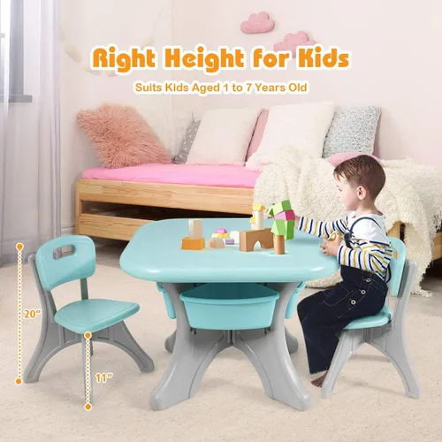 Miniatura 7 de HONEY JOY Juego de mesa y silla para niños, mesa de actividades de plástico para niños y 2 sillas con contenedores de almacenamiento, juego de Verde