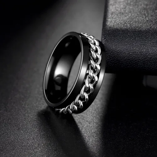Miniatura 155 de Anillos giratorios para la ansiedad para hombre, anillos clásicos de cadena para mujeres y adultos, anillo de acero de titanio