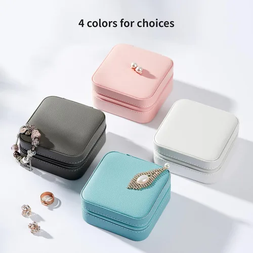 Miniatura 7 de Vee - Caja pequeña de joyería de viaje, mini organizador de joyas con espejo, caja de joyería portátil para aretes, anillos, collares, pulseras