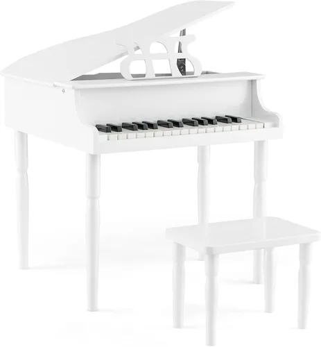 HONEY JOY Piano clásico para niños, mini piano de cola de 30 teclas con soporte de música y banco, juguete de instrumento musical de madera con tapa