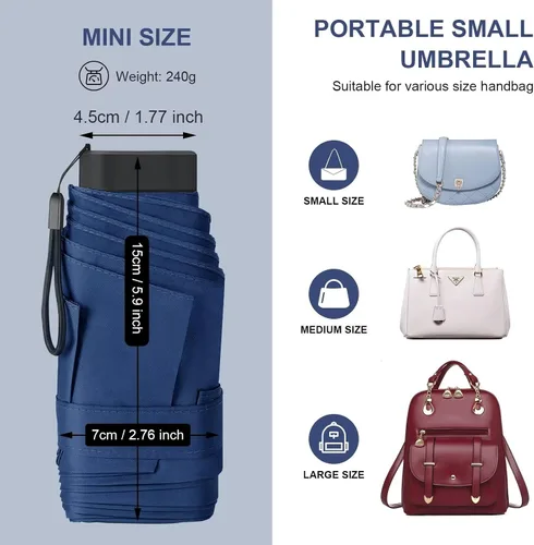 Miniatura 5 de LEAGERA Compact Travel Umbrella with Case - Mini Umbrella for Purse, Small Lightweight &Tiny Umbrellas Design Perfect for Parasol Outdoor