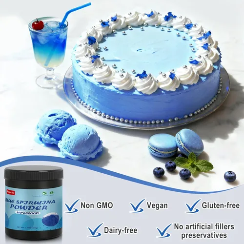 Miniatura 6 de Blue Spirulina en polvo de 2.16 onzas, 60 porciones de colorante azul natural para hornear, bebidas y batidos, suplemento superalimenticio de Azul