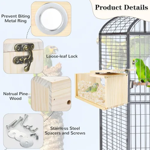 Miniatura 5 de Caja anidadora de periquitos para cacatúas, pino natural, nido de pájaros, caja de cría de pájaros, caja de acrílico transparente para pájaros