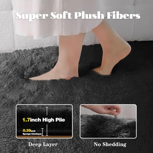 Miniatura 3 de Alfombra de pasillo 2x6 para dormitorio: Alfombras suaves de pelo largo lavables, pequeña alfombra de interior de felpa difusa para pasillo, junto a