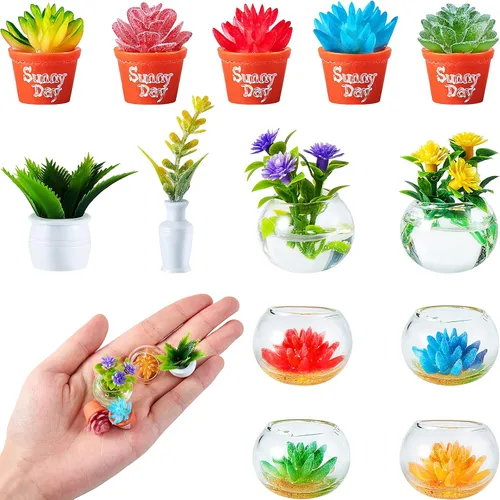 Miniatura 8 de Skylety 14 piezas de plantas y flores en miniatura, accesorios para casa de muñecas en miniatura, mini figura de planta de primavera, flor pequeña