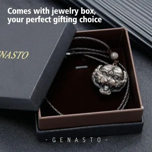 Miniatura 6 de GENASTO Obsidian Stone Necklace Crystal Healing Crystal Pendant Spiritual Jewelry Natural Stone for Happiness and Lucky