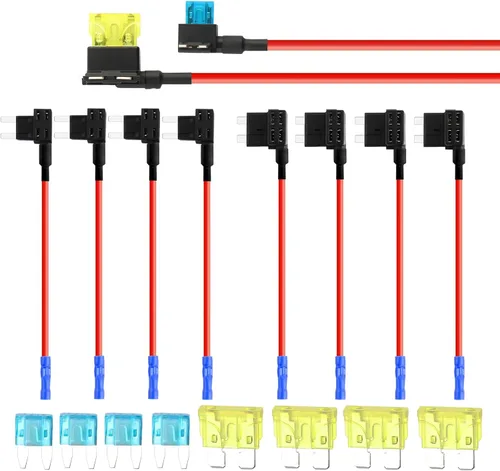 Juego de 8 grifos de fusibles para automóvil con 8 fusibles de cuchilla, grifos de fusibles automotriz de 12 V, incluye 2 tipos de fusibles estándar