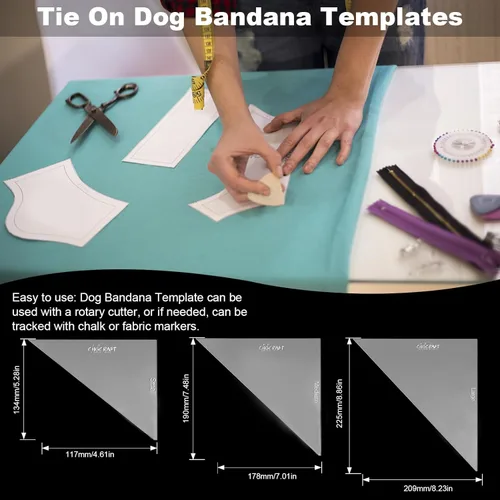 Miniatura 5 de CHGCRAFT 3 bandanas para perros, plantillas de costura acrílicas, plantillas de acolchado creativas, reglas de costura para perros pequeños
