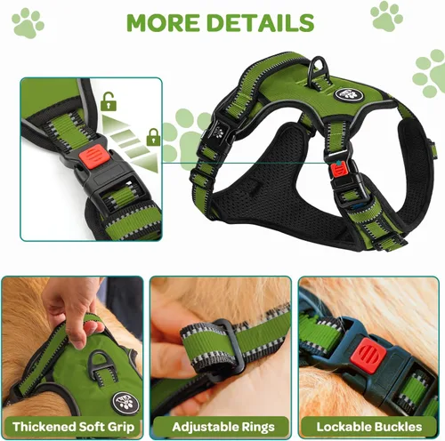 Miniatura 2 de FURRYFECTION Arnés a cuadros para perros pequeños, chaleco reflectante ajustable sin tirones para mascotas con clip frontal, correa, asa de fácil