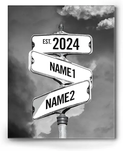 Miniatura 47 de Impresiones en lienzo personalizadas: letrero de calle Crossroads para parejas, arte de pared, nombres y fechas, regalo personalizado, impresión