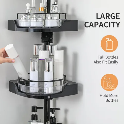 Miniatura 5 de YCIA&DONE Poste de tensión giratorio de 360°, organizador de ducha de esquina de 3 niveles para estante de baño, bañera, estante de ducha ajustable