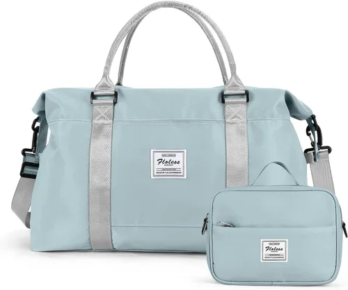 Bolsa de viaje para mujer, bolsa de fin de semana con bolsillo húmedo y manga de carrito, bolsa de mano deportiva para gimnasio, C-azul pálido y