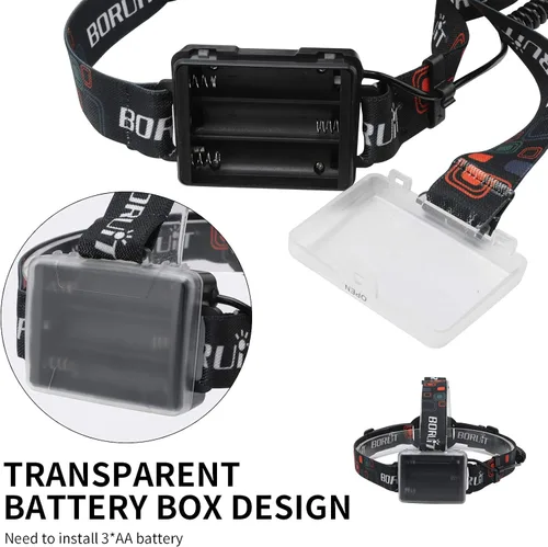 Miniatura 6 de BORUIT RJ-2166 Linterna frontal LED superbrillante con luz blanca, linterna frontal ajustable de 3 modos, linterna frontal impermeable IPX4, ideal