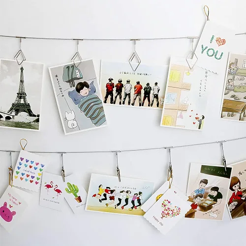 Miniatura 2 de Yeyo Clip de alambre para colgar fotos con 12 clips, marco de fotos de pared para el hogar, dormitorio, collage dormitorio, habitación de los niños