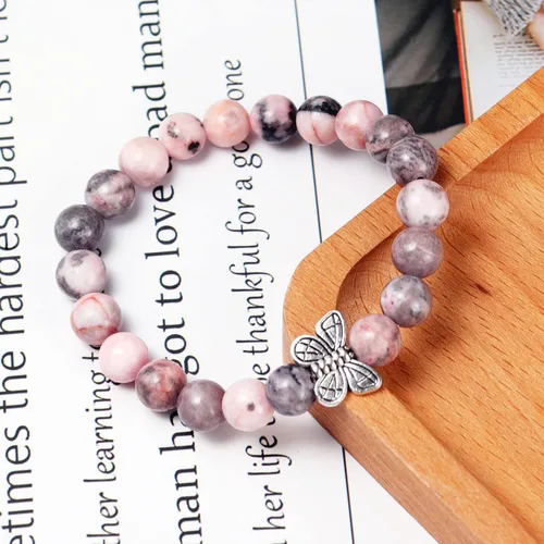 Miniatura 2 de Caiyao Pulsera elástica inspiradora con cuentas de piedra natural y corazón de amor Life is Tough But So Are You para mujeres, hombres, novias