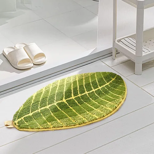 Miniatura 8 de Alfombra de baño, forma de hoja de plátano verde, de 15.7 x 23.6 pulgadas, bonita alfombra de baño, lavable a máquina, absorbente, antideslizante.
