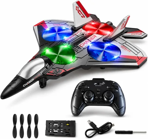 Avión RC inalámbrico de 2.4 GHz | Avión RC para niños, adultos y principiantes | Avión de control remoto de espuma | Luces LED coloridas | Planeador