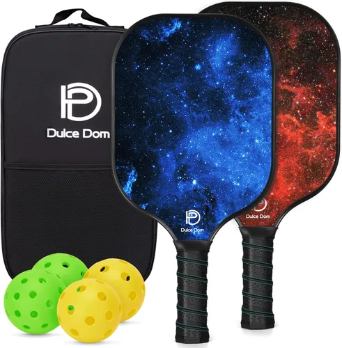 Dulce DOM Juego de 2/4 palas de pickleball aprobadas por USAPA, 4 bolas de pickleball para interiores y exteriores, raqueta de superficie de fibra