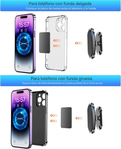 Miniatura 5 de 【Paquete de 2】 Soporte magnético de teléfono para el tablero del automóvil 【Imán fuerte】 Soporte magnético para teléfono del coche 【4 placas】