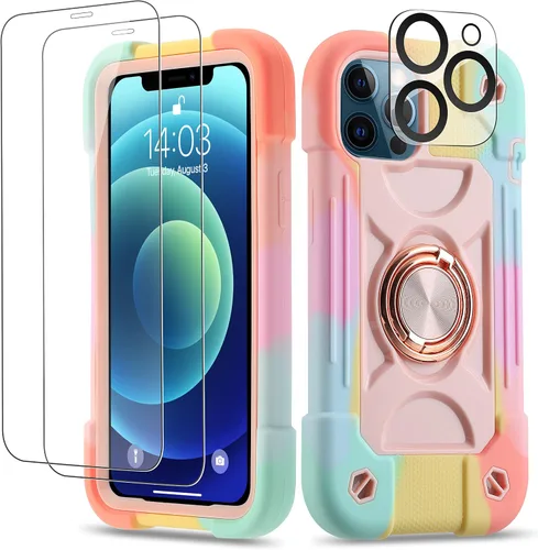 Miniatura 117 de Funda para iPhone 11 de 6.1 pulgadas con soporte de anillo, con 2 protectores de pantalla de vidrio, resistente a los golpes, resistente a