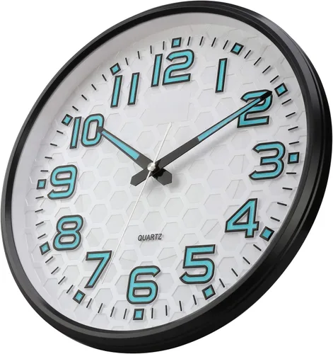 Miniatura 6 de Plumeet Reloj de pared con luz nocturna de 13 pulgadas con función silenciosa y brillante que no hace tictac, funciona con pilas, para el hogar, Luz