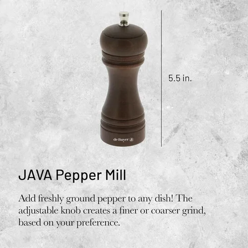 Miniatura 2 de de Buyer JAVA - Molinillo de pimienta, oscuro, 5.5 pulgadas, acero inoxidable y madera de haya, incluye perilla para ajustar el tamaño de molienda