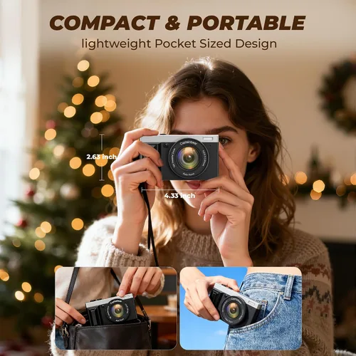 Miniatura 2 de Cámara digital 4K, cámaras de 64MP para fotografía con zoom digital de 16X, cámara de vlogging con enfoque automático para YouTube, cámara compacta